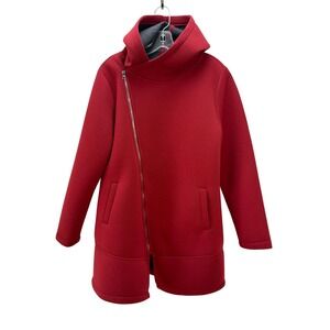 Love Life Live Red Scuba Asymmetrical Zipper Hooded Jacket M Lightweight Pockets